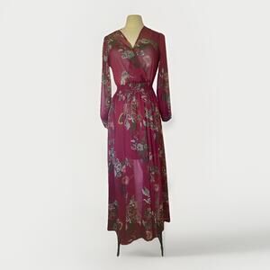 Kate & Lily Boho Tiered Maxi Dress Floral Stretch Flowy Long Sleeve Size 6 EUC